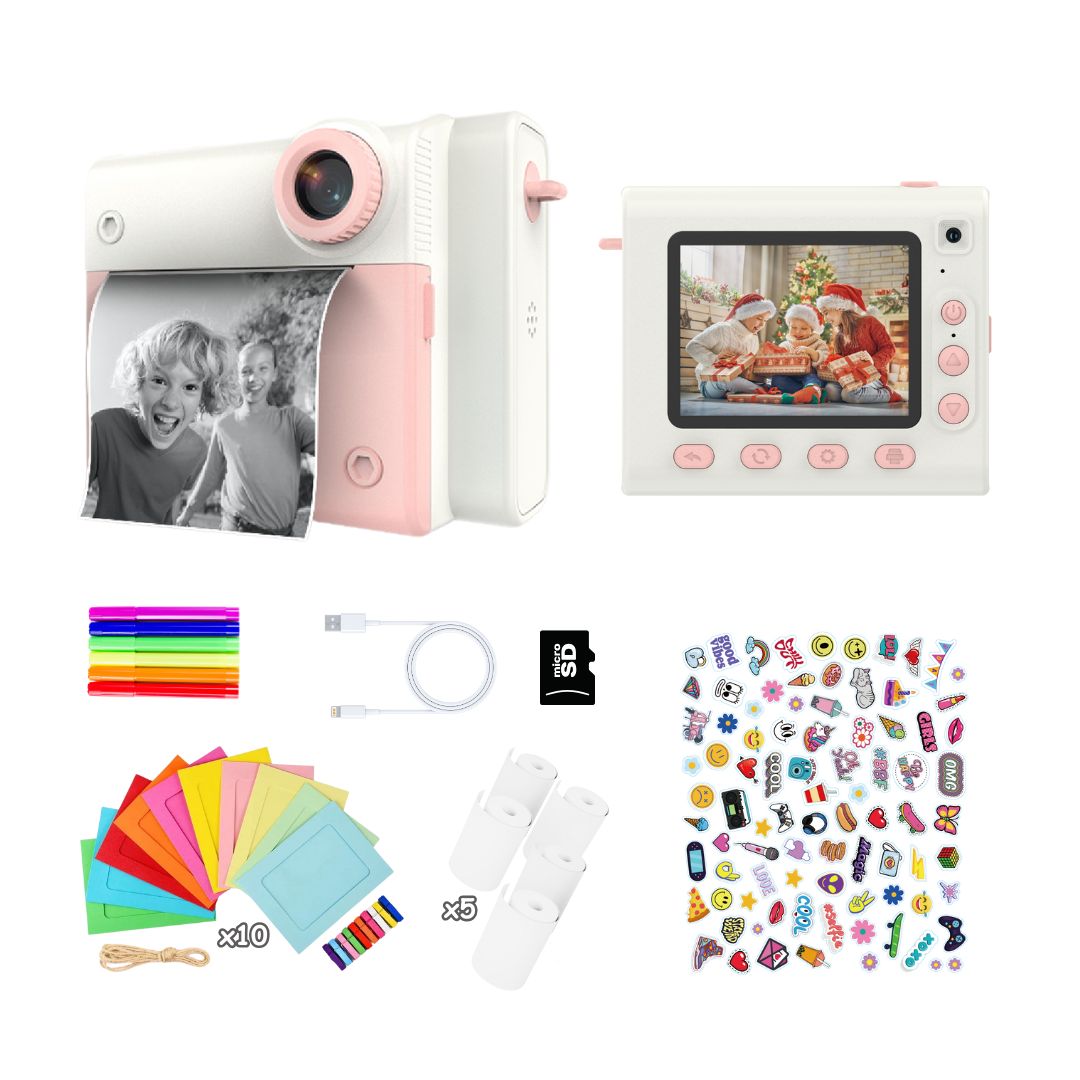 Appareil Photo Instantané enfant, Selfie et Video 1080P avec Carte 32GB, 350 Photos, Cadeau Nôel, Anniversaire Fille et Garçons, ROSE