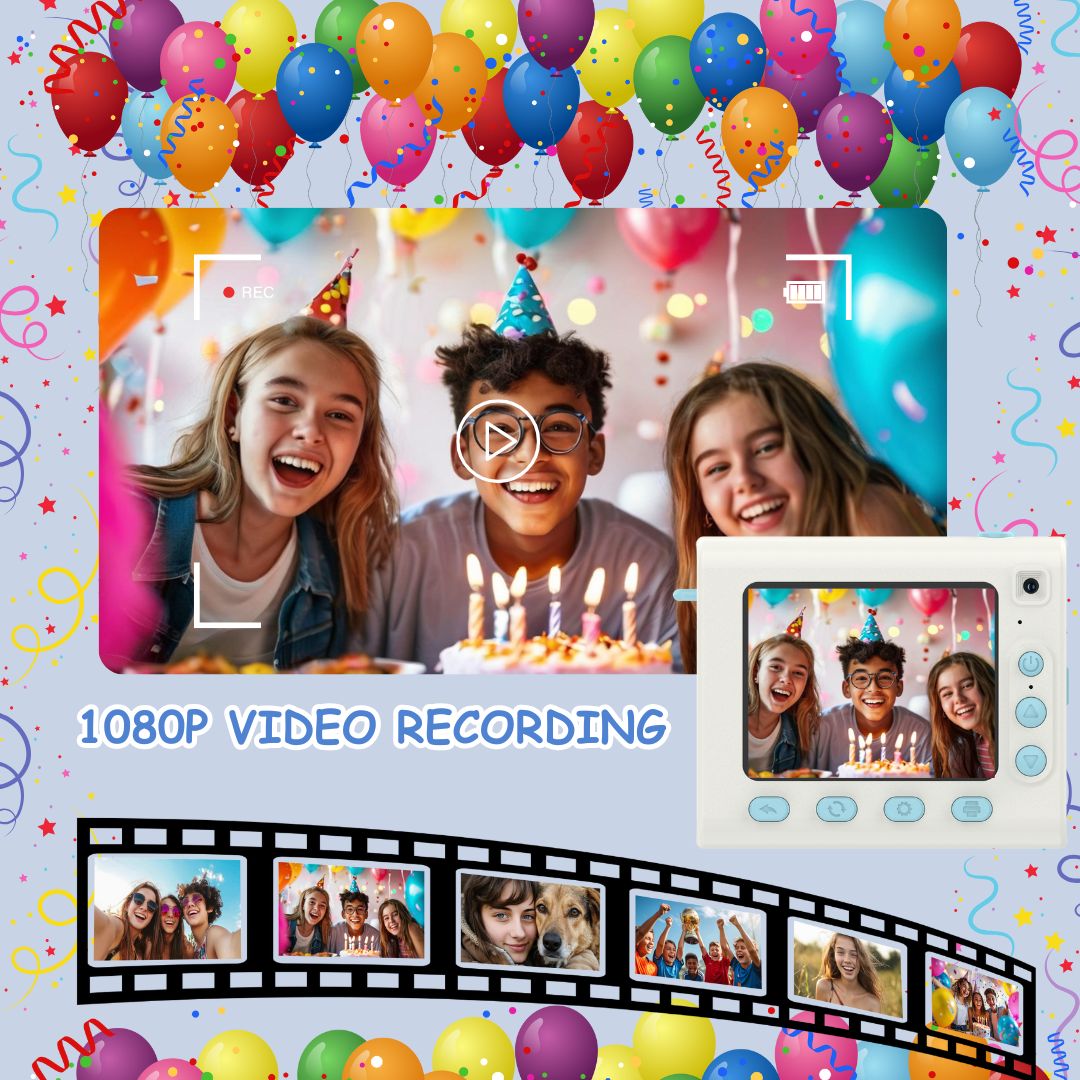 Appareil Photo Instantané enfant, Selfie et Video 1080P avec Carte 32GB, 350 Photos, Cadeau Nôel, Anniversaire Fille et Garçons, BLEU
