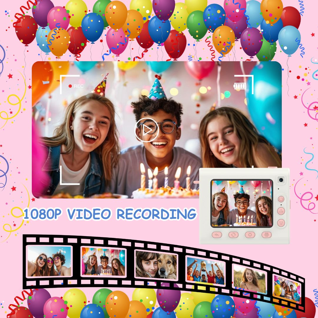 Appareil Photo Instantané enfant, Selfie et Video 1080P avec Carte 32GB, 350 Photos, Cadeau Nôel, Anniversaire Fille et Garçons, ROSE