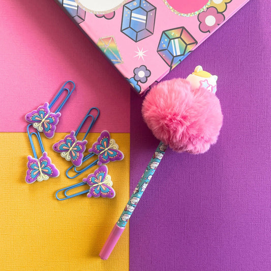 Stylo Pompom - Rose / Blanc